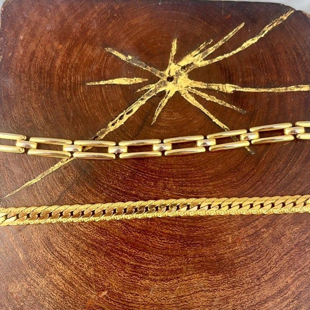 Vintage Gold Chain bracelet by Napier set of 2 cuban link and speciality